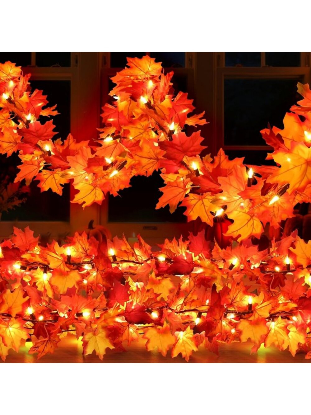 9FT Lighted Fall Garland with 50 Incandescent Lights & Maple Leaves